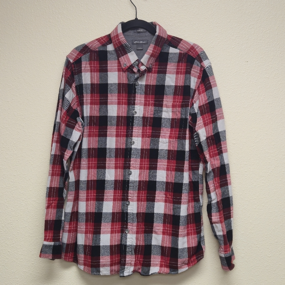 Eddie Bauer Red & Black Plaid Button Down Shirt